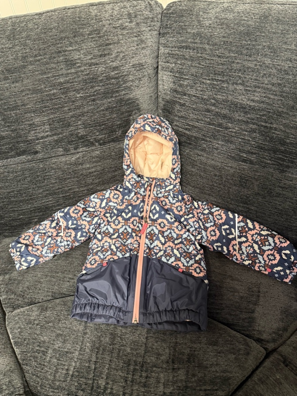 Patagonia Navy & Pink Geo-Print Hooded Coat - Toddler